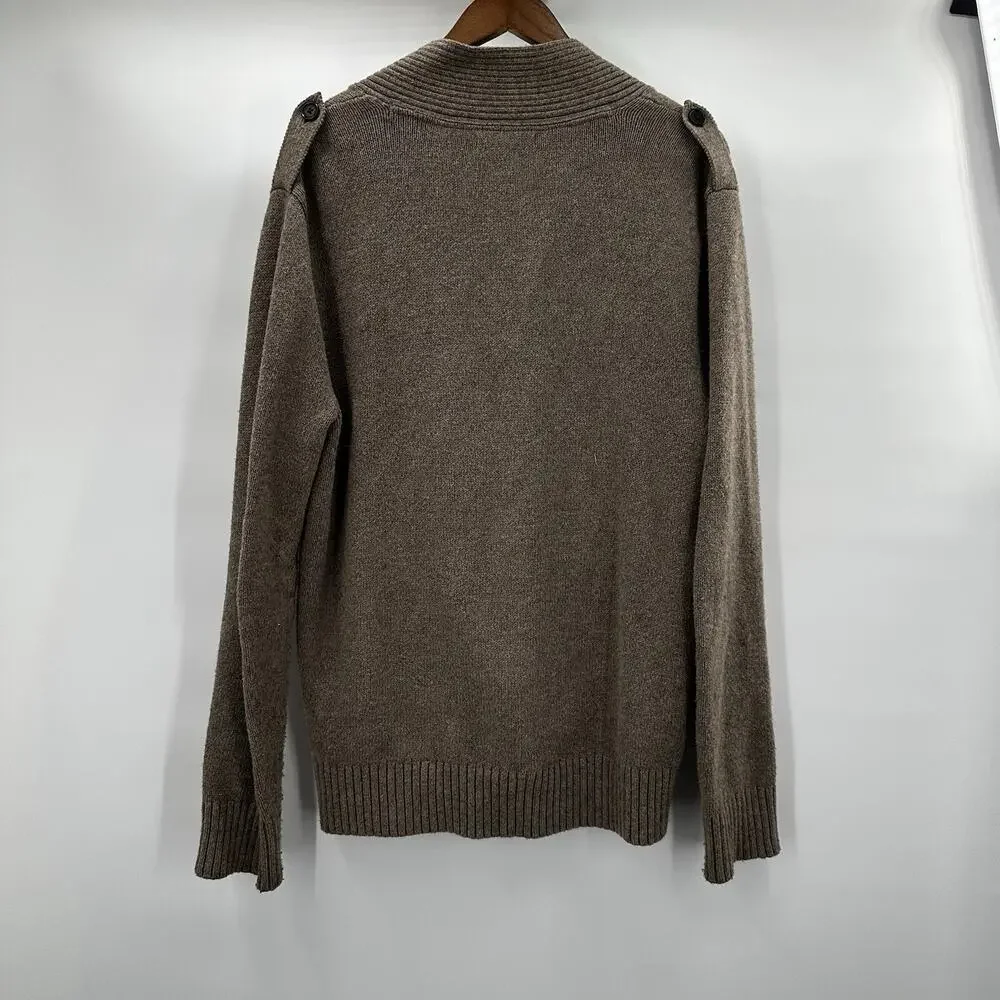 Banana‎ Republic Cardigan Sweater Mens Large Tan Epaulet Timeless Pockets
